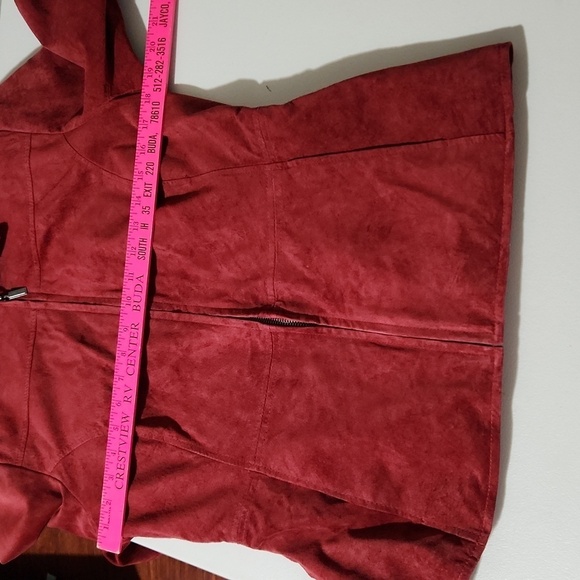 St Johns Bay Leather Coat Medium Vintage Long Line Maroon - Picture 9 of 11